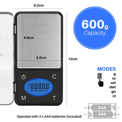 Smart Weigh ZIP600 Slim Digital Pocket Scale with Counting Feature 600 x 0.1g