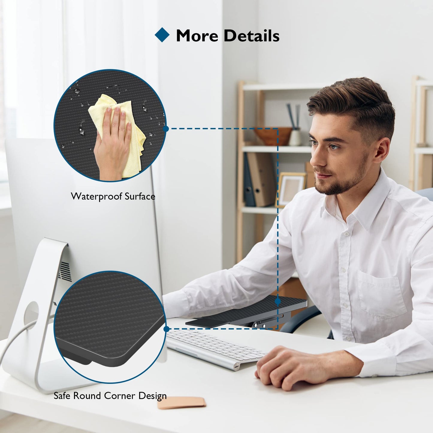 BONTEC Ergonomic Desk Extender Tray, 9.5"x9.1" Table Mount Arm Wrist Rest Shelf, 90° Foldable Elbow Support, Clamp on Computer Arm Rest for Desk, Office & Home Use, Durable & Easy to Install