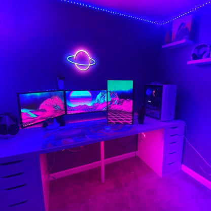 Lumoonosity Planet Neon Sign - USB Powered Saturn LED Light with On/Off Switch, Planet Led Sign for Wall Decor - Aesthetic Hanging Saturn Neon Light for Bedroom, Gaming Room
