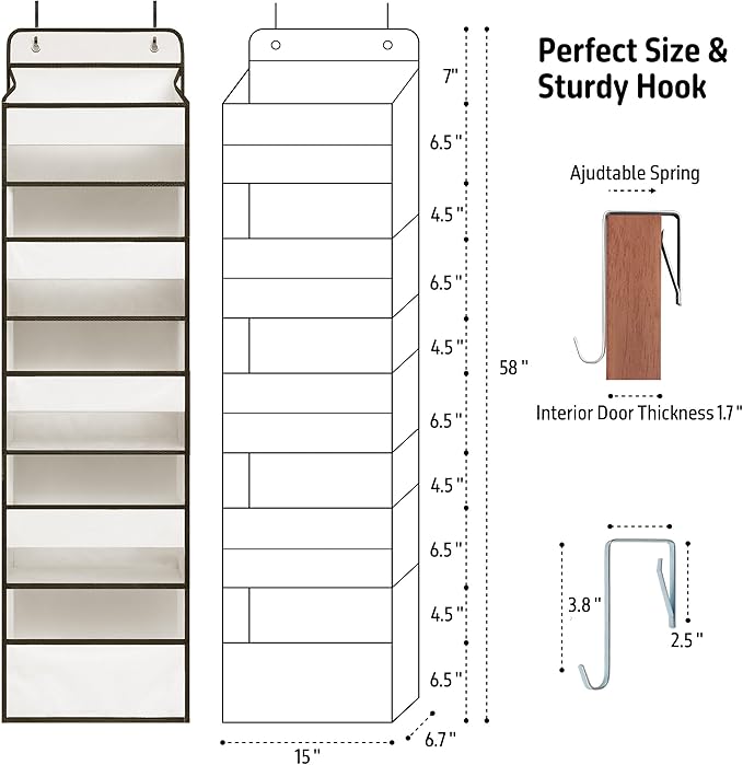 Over Door Organizer with 5 Large Pockets, Heavy Duty Hanging Organizer Storage