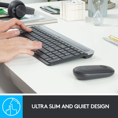 Logitech MK470 Slim Wireless Keyboard & Mouse Combo for Windows, 2.4GHz Unifying USB-Receiver, Low Profile, Whisper-Quiet, Long Battery Life, Optical Mouse, PC/Laptop, QWERTY UK Layout - Black