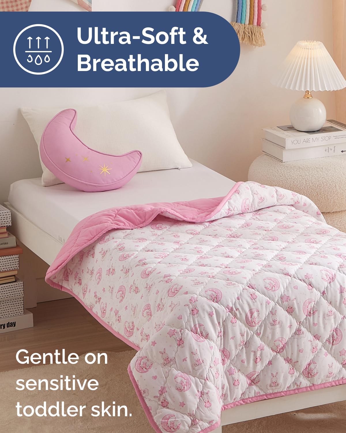 Bunny Toddler Comforter - Down Alternative Toddler Microfiber Comforter - Lightweight & Warm Baby Quilt Blanket - Soft & Breathable - Kids Duvet Insert for Crib & Stroller - Machine Washable - 39x47