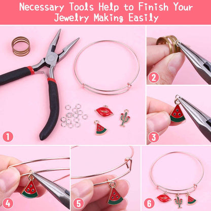 Thrilez 300Pcs Charm Bangle Bracelets Making Kit with Expandable Bangles, Charms, Jump Rings and Pliers for Jewelry Making Bangle Bracelets (with Gift Box and Tools)