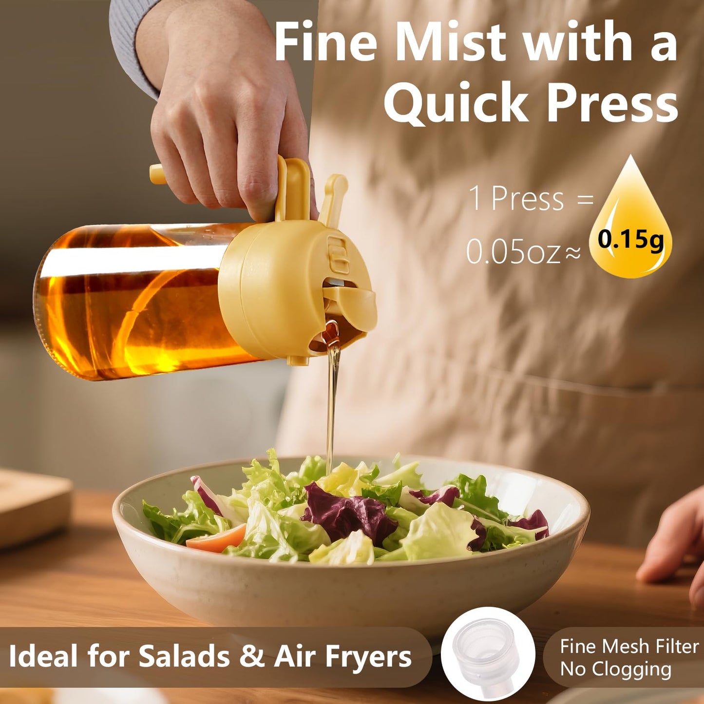 Olive Oil Sprayer for Cooking, 470ml 2 In 1 Glass Oil Dispenser/Pour Bottle, Kitchen Accessories, Kitchen Gadgets for Air Fryer, Salad, BBQ (Black)