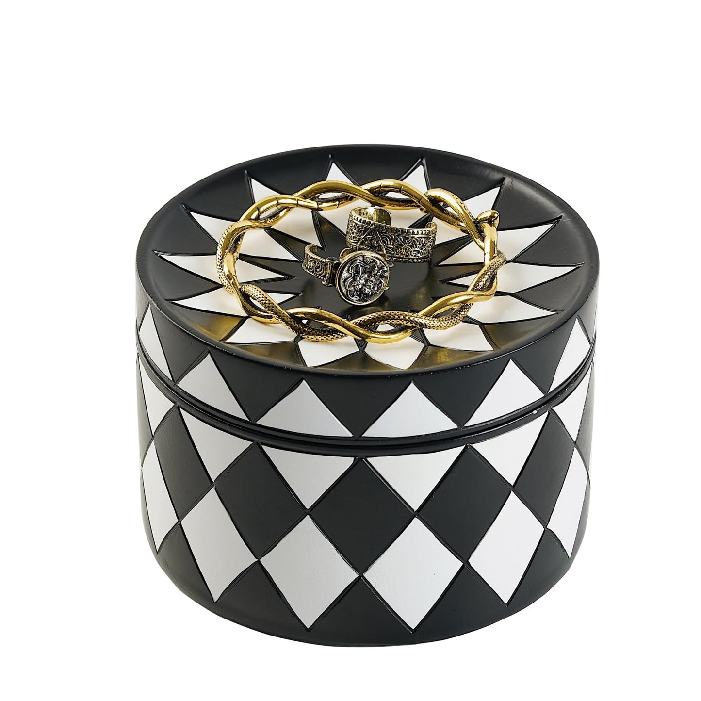 Cmrweio Decorative Storage Box with Lid, Black and white checkerboard Jewelry Box, Modern Round Decorative Box for Dresser, Coffee Table, Entryway Ideal for Jewelry, Trinkets And Small Accessories