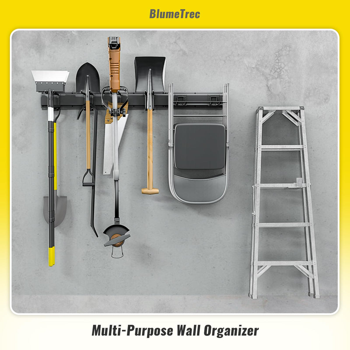 BlumeTrec Garage Tool Organizer Wall Mount, 48" Heavy-Duty Metal Wall Organizer, 3 Rails with 6 Adjustable Hooks, Garden Storage Rack for Organization Sturdy Tool Hanging Holder for Shovel Shed Yard