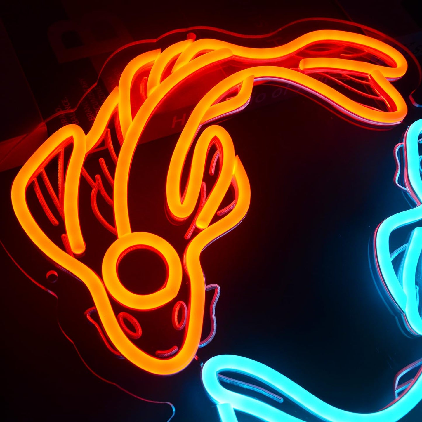 Koi Fish Neon Sign Animal in Sea LED Light up Fish Family Interior Wall Decor Fancy Carp Lucky Charm Neon Lights Hanging Bedroom Home Family Office Business Store Shop