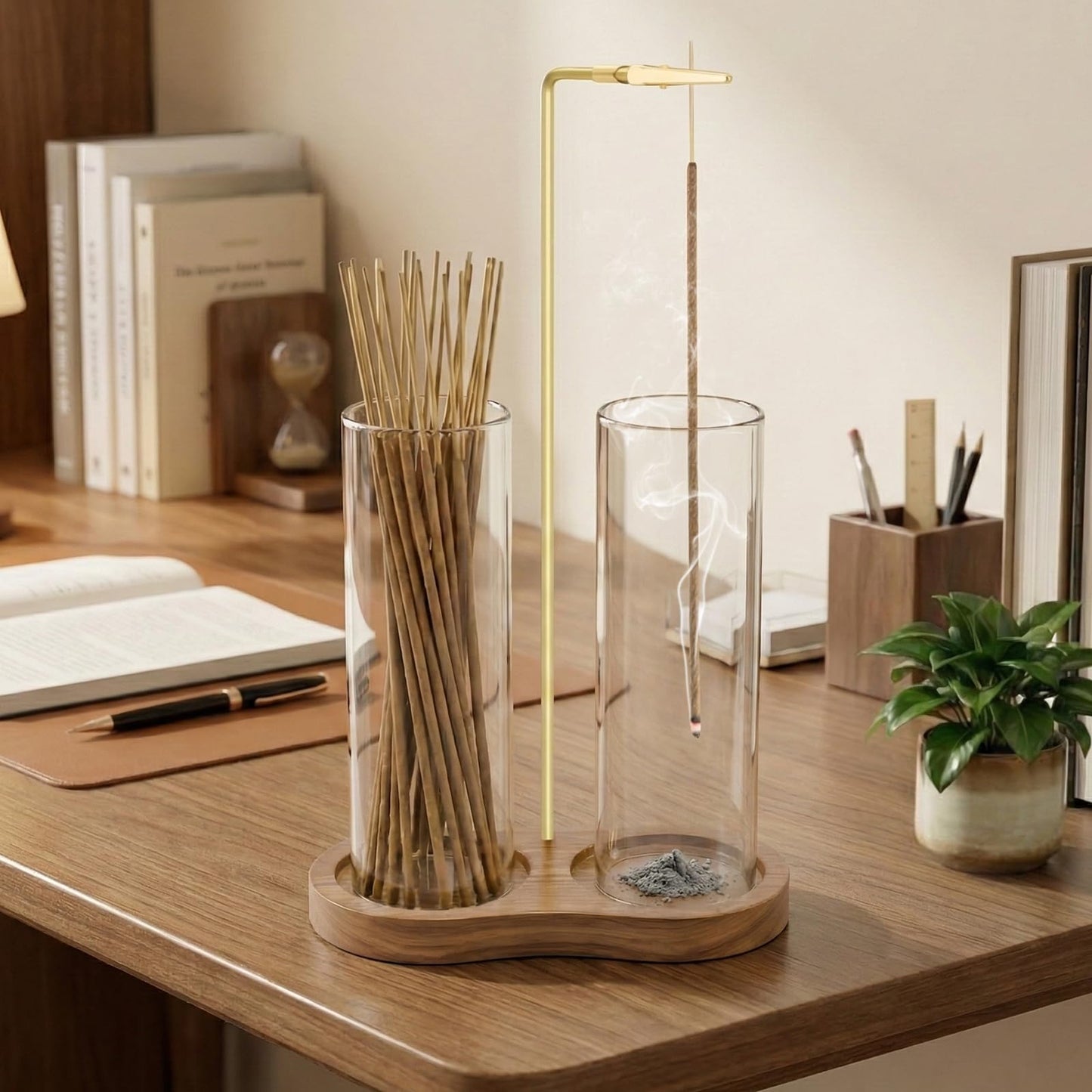 VELQUA Glass Incense Holder, 2 in 1 Incense Burner Holder with Storage, Hanging Upside Down Incense Sticks Holder with Glass Ash Catcher for Meditation Yoga Spa Room Decor