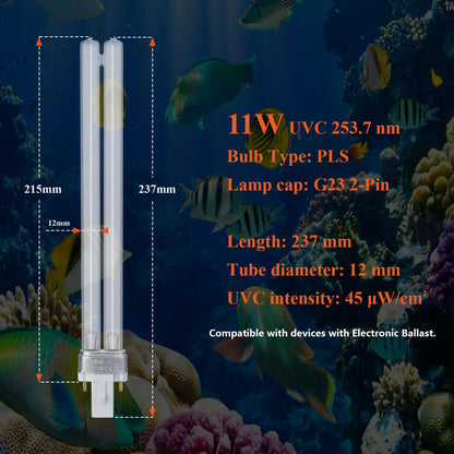 AffyBulb 2 * 11W G23 PLS Replacement UV Bulb,for Pond UVC Filters Machine or Clarifiers