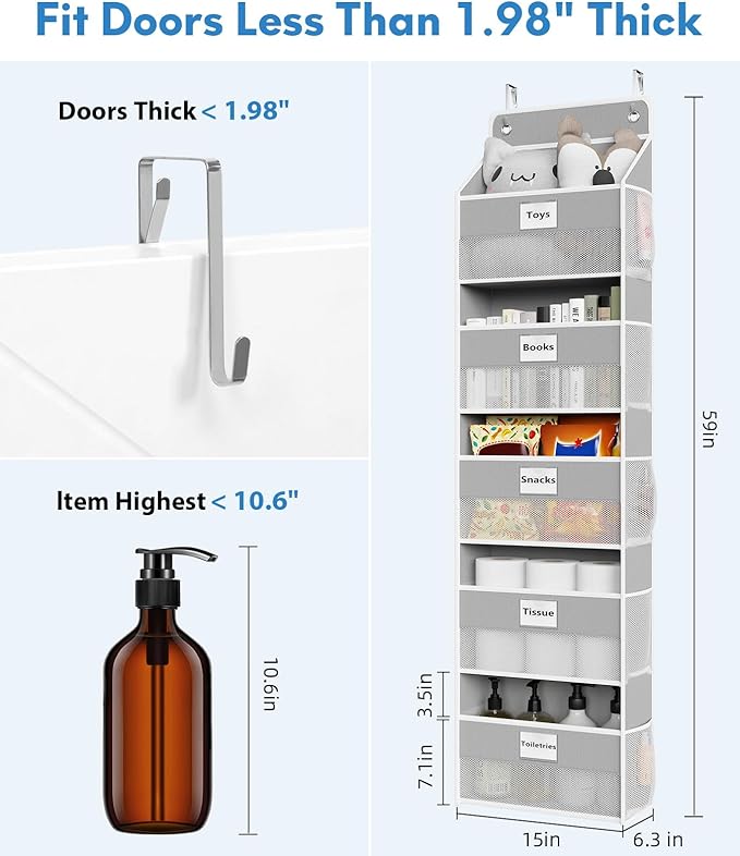 Over The Door Organizer Hanging, 5 Shelf Behind The Doors Storage, Pantry Door