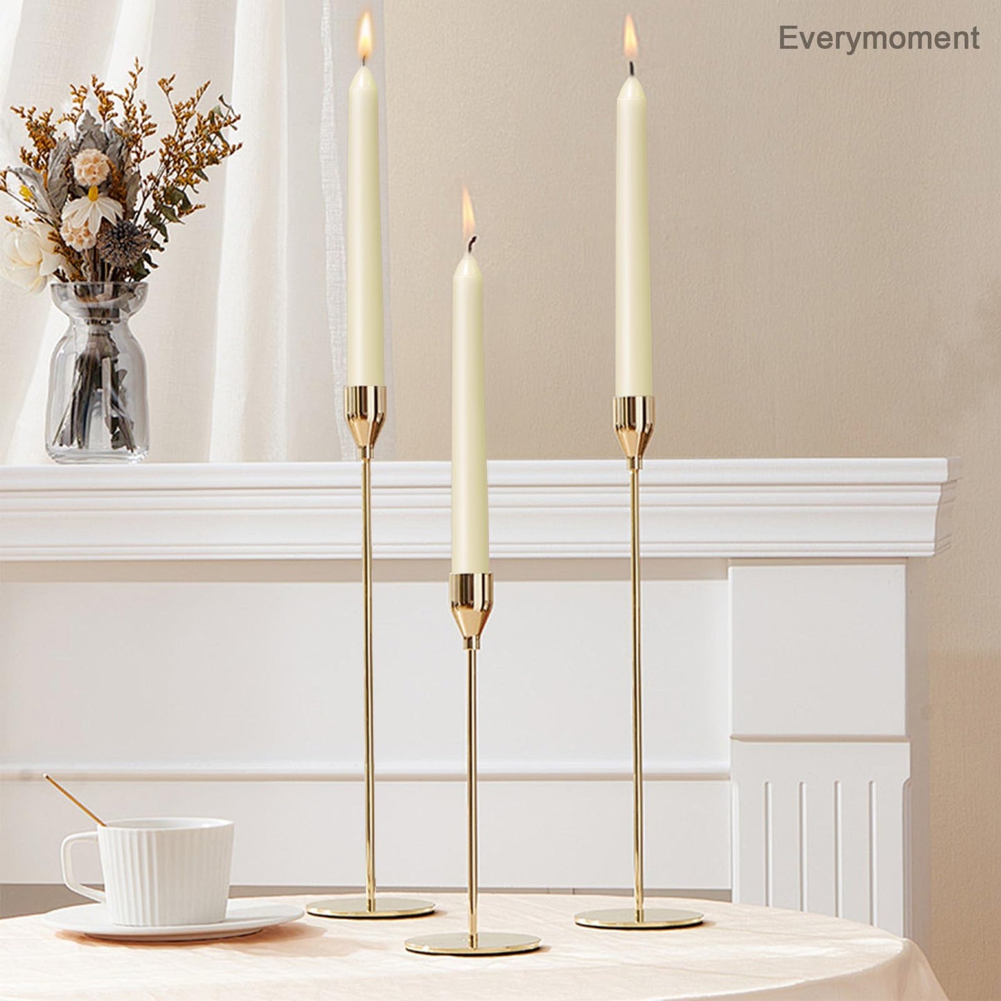Everymoment Ivory Taper Candles - 24 Pack 10 Inch Candlesticks - Dripless & Smokeless Tapered Candle 8 Hours Unscented Cream Candle Sticks - Perfect for Wedding Holiday Dinner Party Home Decor