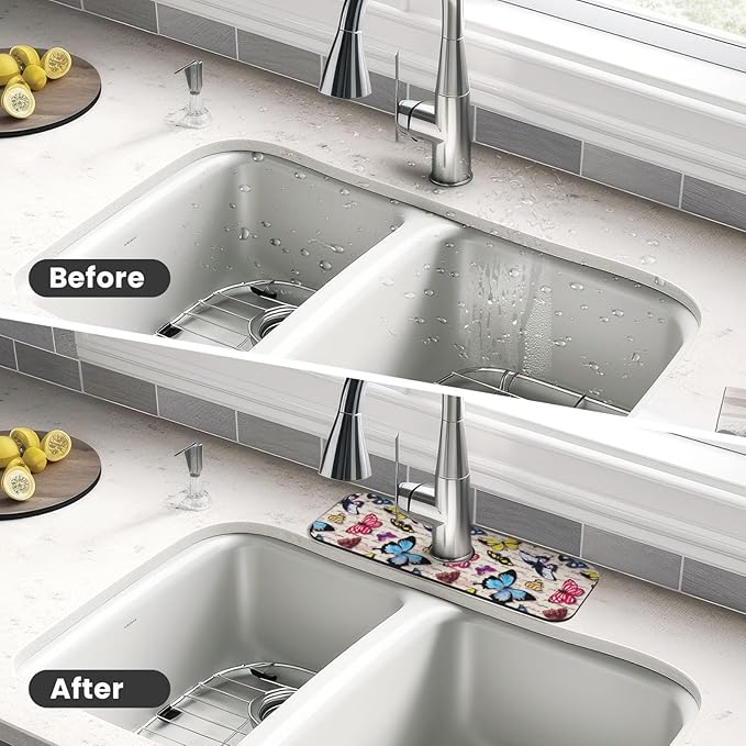Butterfly Beautiful Vintage Butterflies Kitchen Sink Splash Guard Faucet Mat 1