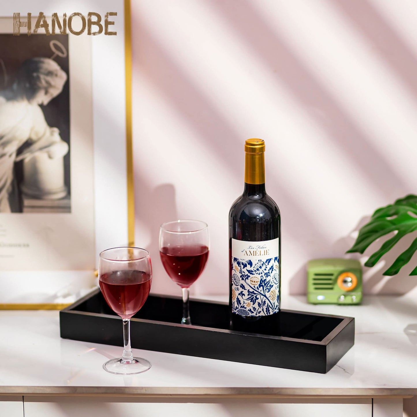 Hanobe Rectangular Long Narrow Tray: Black Decorative Rectangular Candle Holder Centerpiece Tray Decor Serving Tray No Handle for Dining Table Coffee Bar Living Room Home Decor