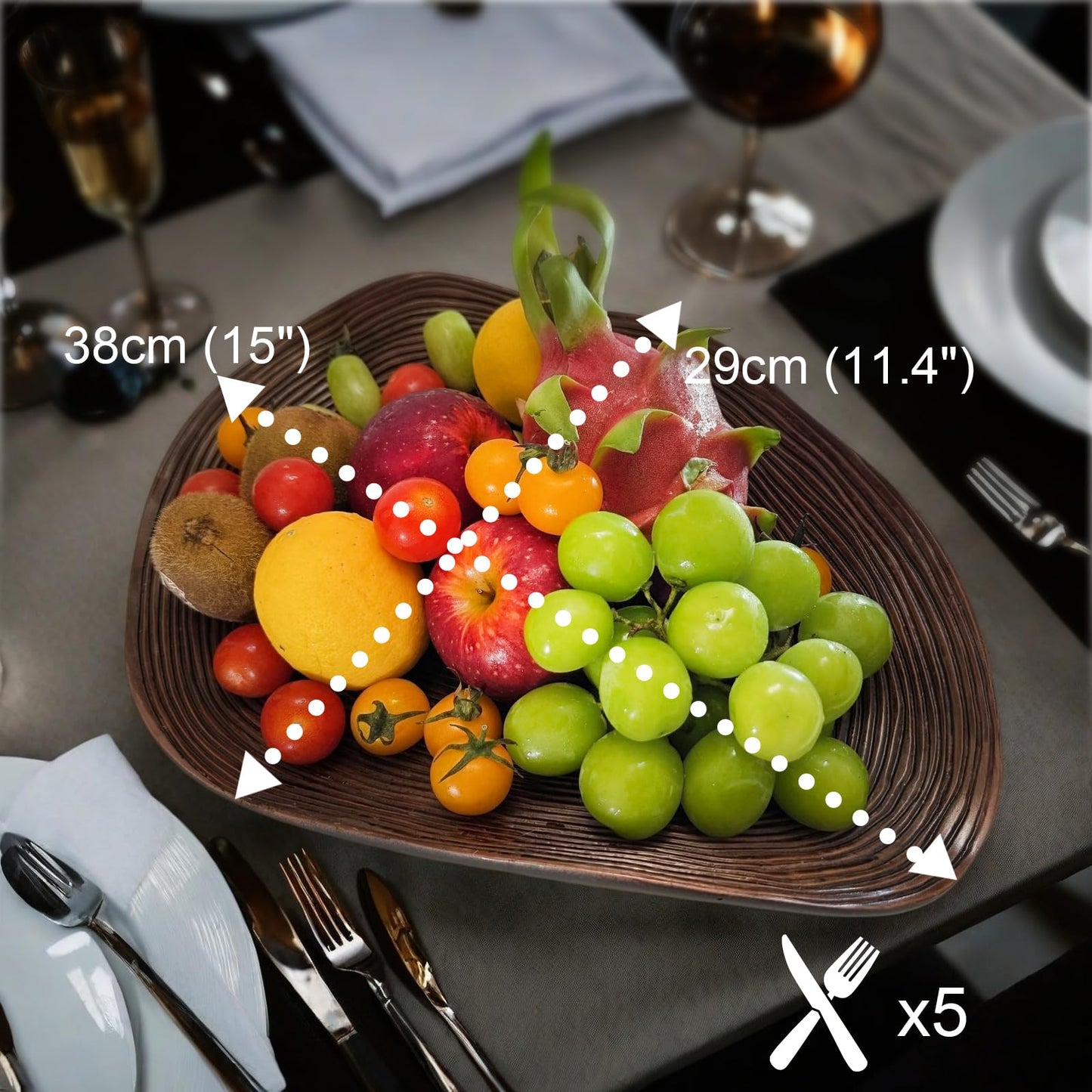 NETRCRHOM 15" Fruit Bowl for Kitchen Counter, Large Bohemian Decorative Bowls for Coffee Tables, Dining Room Home Decor, Farmhouse Centerpiece Serving Tray for Candy, Snacks