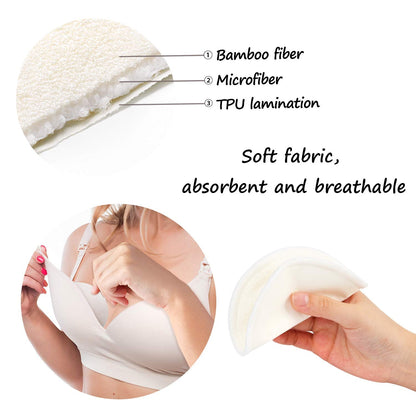 PHOGARY 14 PCS Washable Nursing Pads, Reusable Organic Bamboo Breast Pads with Laundry Bag and Storage Bag - Soft, Absorbent, Hypoallergenic, Eco Pads for Breastfeeding