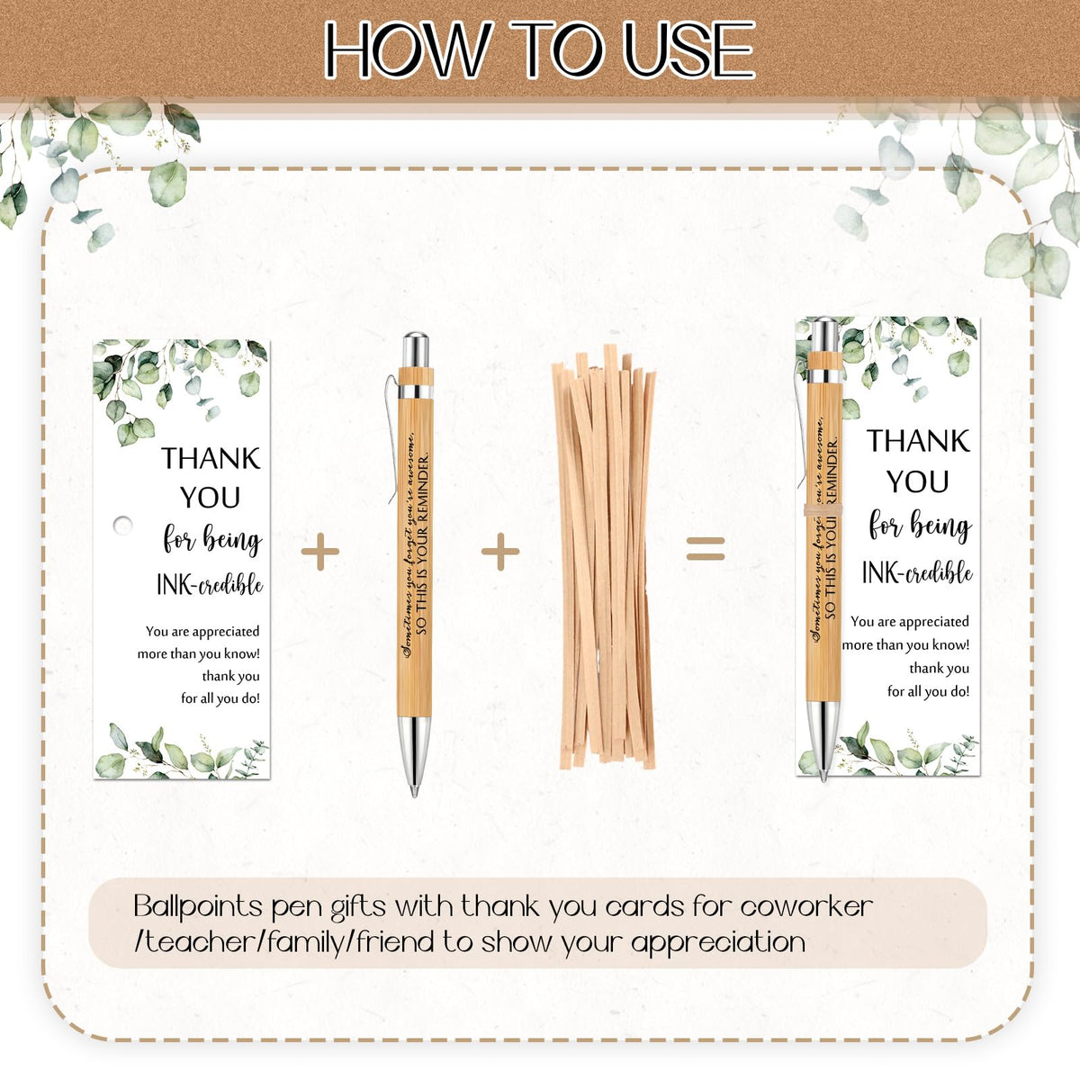 Yeaqee 36 Sets Employee Appreciation Gift Bulk Thank You Inspirational Bamboo Pen with Card Appreciation Gift for Nurse Teacher Admin Professional Volunteer Coworker Staff (Your Reminder)