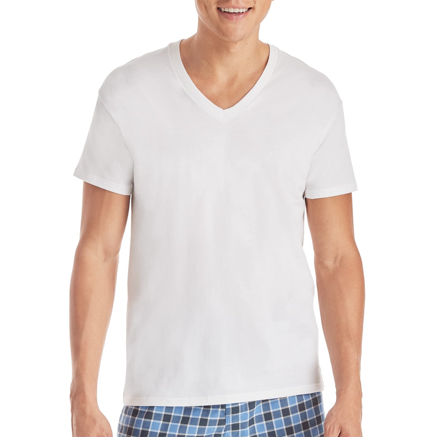 Hanes Mens Cotton, Moisture-wicking V-neck Tee Undershirts, Multiple Packs And Colors, White - 6 Pack, Medium US