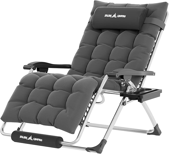 UDPATIO Oversized Zero Gravity Chair 29In XL Patio Reclining Chair with Cushion, Outdoor Folding Recliner with Pillows|Cup Holder|Foot Rest|Padded Headrest, Burgundy, Support 500LB