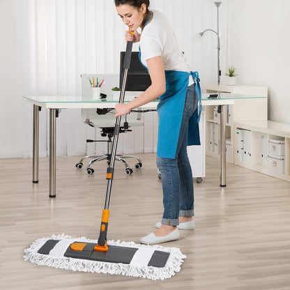MASTERTOP Flat Mop, 60cm Wide Industrial Mops with Stainless Steel Long Handle, Commercial Pure Cotton Mop with 2 Reusable Pads, Wet and Dry Floor Mops for Hard Laminate Floors Cleaning