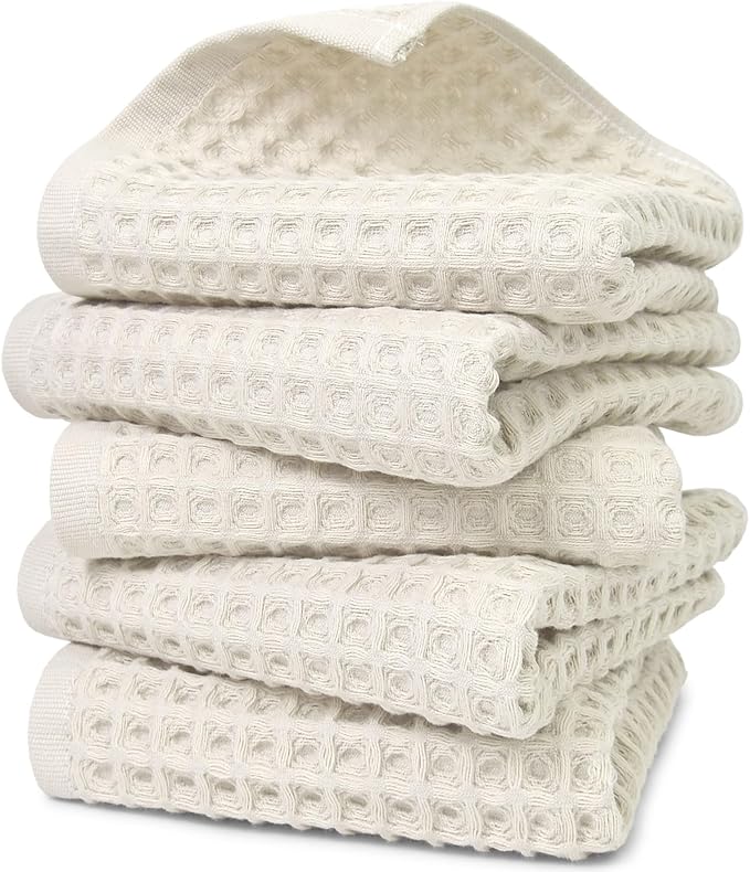 Jacquotha Waffle Hand Towels 5-Piece – Cotton, Quick Dry, Lint Free, 13” x 29”
