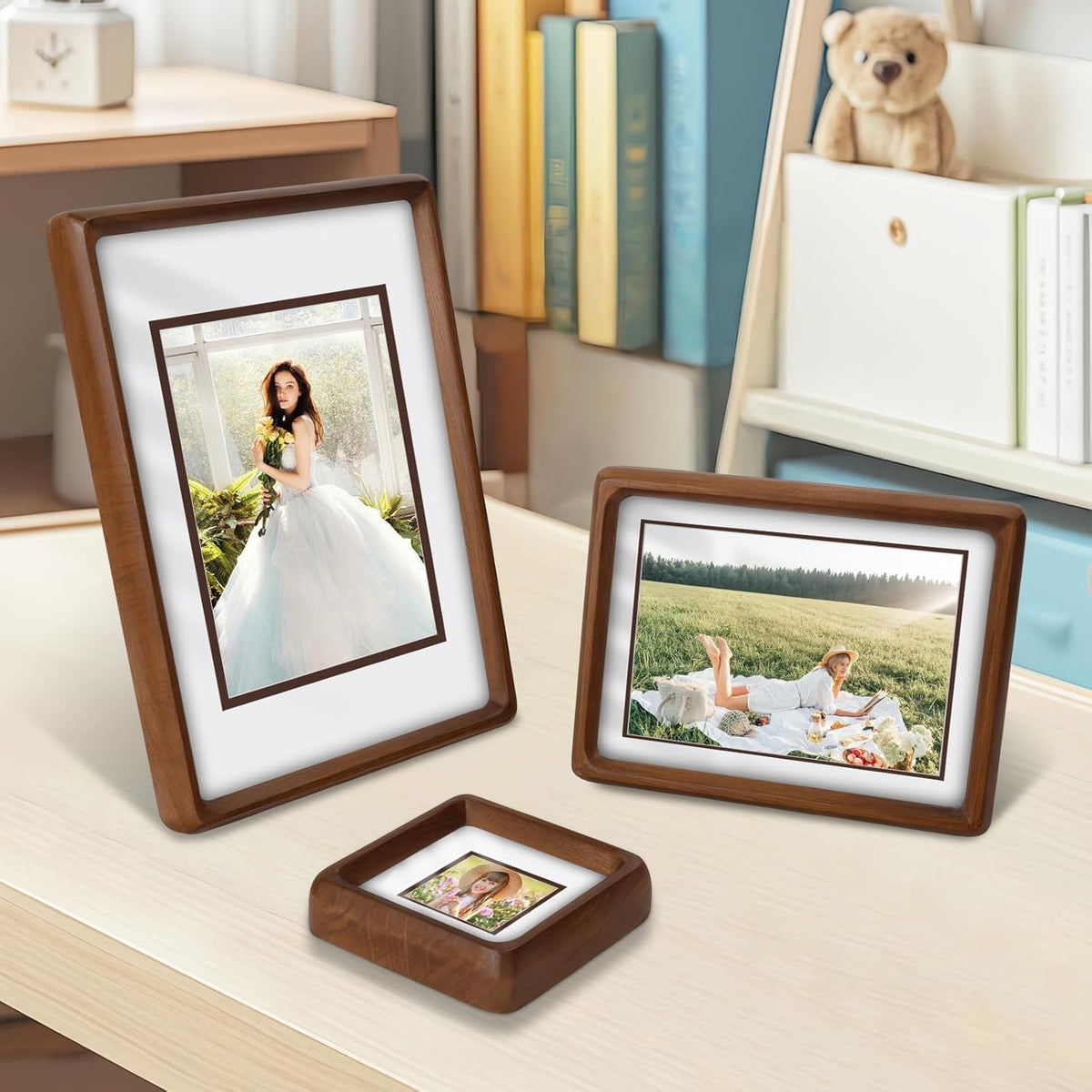 SZKYSJGS 2Pack 5x7 Wood Picture Frame, Solid Natural Walnut Photo Frame with Tempered Glass, 5 x 7 Wooden Frame Matted to 4x6, Wall or Tabletop Display