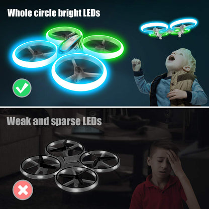 AVIALOGIC Q9 Drones for Kids,RC Drone with Altitude Hold and Headless Mode,Quadcopter with Blue & Green Lights,Propellers Full Protect and Double Batteries,Easy to fly Gift Toy for Boys and Girls