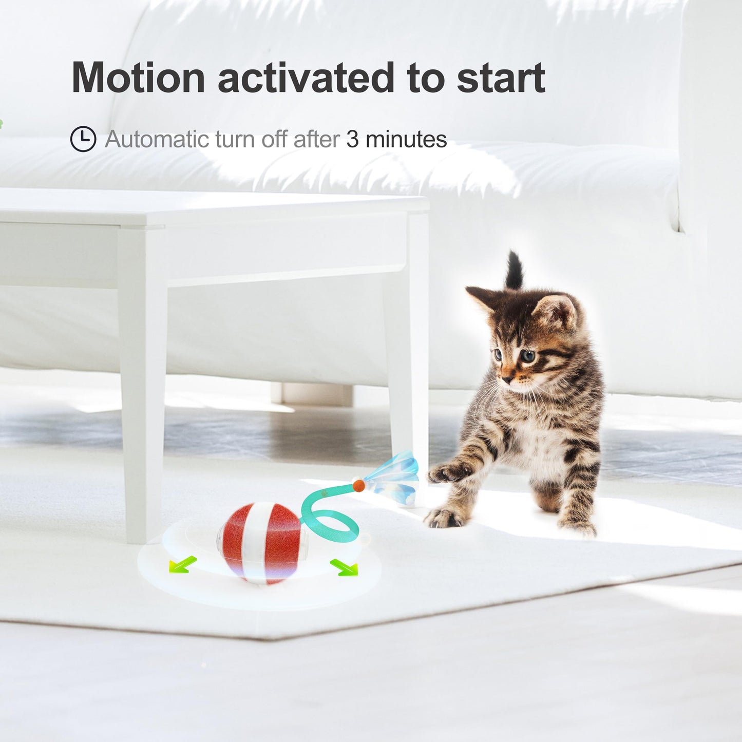 Jkanti Interactive Cat Toys for Indoor Cats,The 3rd Generation Agile Moving Cat Ball with Elastic Mesh Tail,Automatic Kitten Toys for Bored Indoor Adult Cats,Motion Activated (Green)