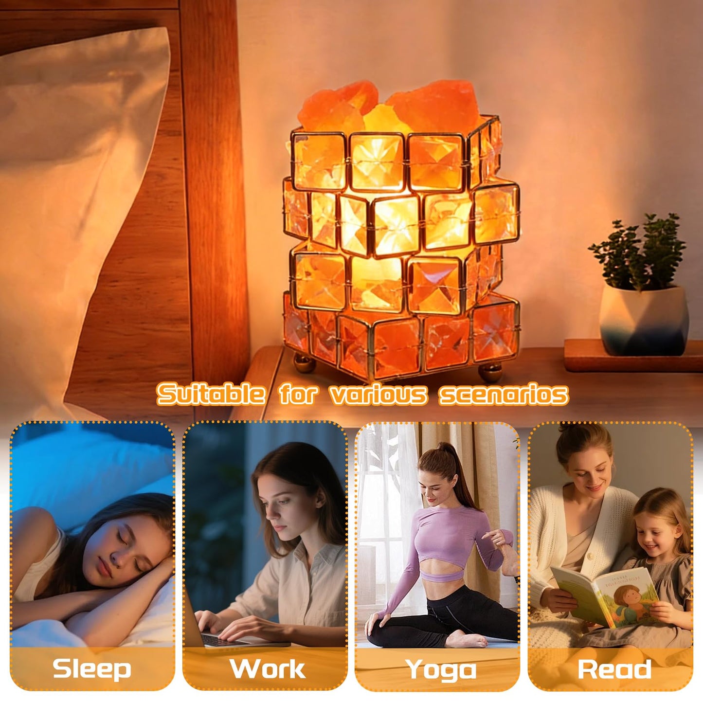 Natural Himalayan Pink Salt Lamp, Dimmable Single Lighting, Plug-in Powered, Crystal Salt Rock Lamp, Glow Night Light for Bedroom Office, UL & ETL Certified Cord (Crystal Crown)