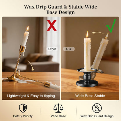 Pillar & Taper Dual Candle Holder: Fit 3" D and 0.87" D Candles - Stable Wide Base & Easy Clean - Smooth Metal Texture Candlestick for Holiday Home Table Centerpiece Decor - Set of 3 Gift (Black)