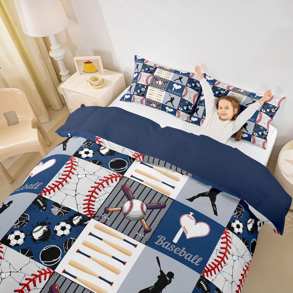 Erosebridal Baseball Bedding Set - Boys Teens Men Comforter Cover Sports Theme Duvet Cover Patchwork Pattern Bedspread Modern Sports Bedding, Full Size