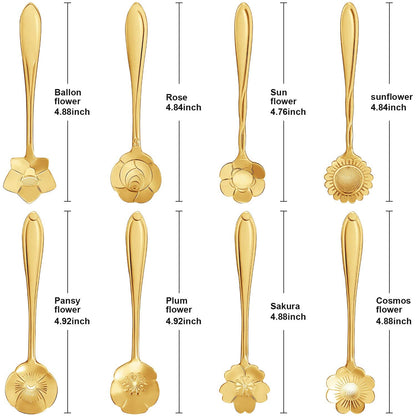 Maitys 16 Pieces Stainless Steel Flower Coffee Spoon Dessert Sugar Ice Cream Stirring Tea Spoon Set for Tableware Kitchen, Cafe or Bar(Gold)