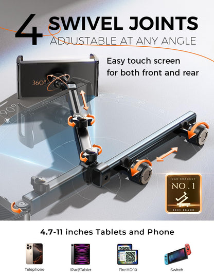 LISEN for iPad Holder Car Road Trip Essentials Travel Activities for Toddler Kids Gifts, Car Accessories for Women Moms Truck Interior 3in1 Tablet Holder for Back Seat Car Camping Headrest Organizer