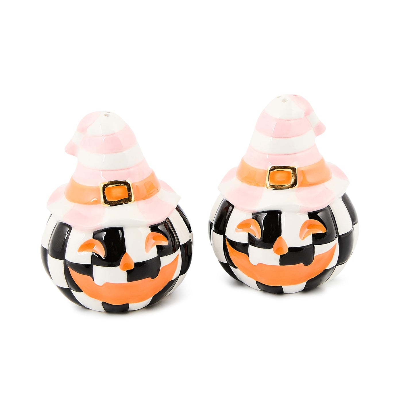 MACKENZIE-CHILDS Salt and Pepper Shaker Set, Ceramic Salt and Pepper Holders, Trick or Treat Happy Jack