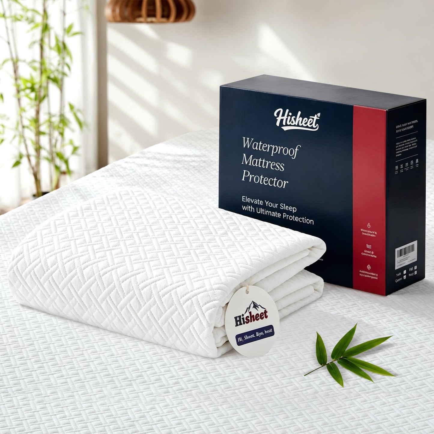 Hisheet Waterproof Bamboo Mattress Protector Queen Size, 320G Ultra-Thick Noiseless Cooling Mattress Cover Fits 6-22" Deep Pocket - ASTM Certified Breathable for Hot Sleepers, Heavy Duty Elastic Skirt