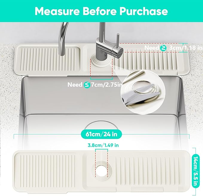 24'' Faucet Mat for Kitchen Sink Faucet Mat Kitchen Sink Splash Guard Silicone