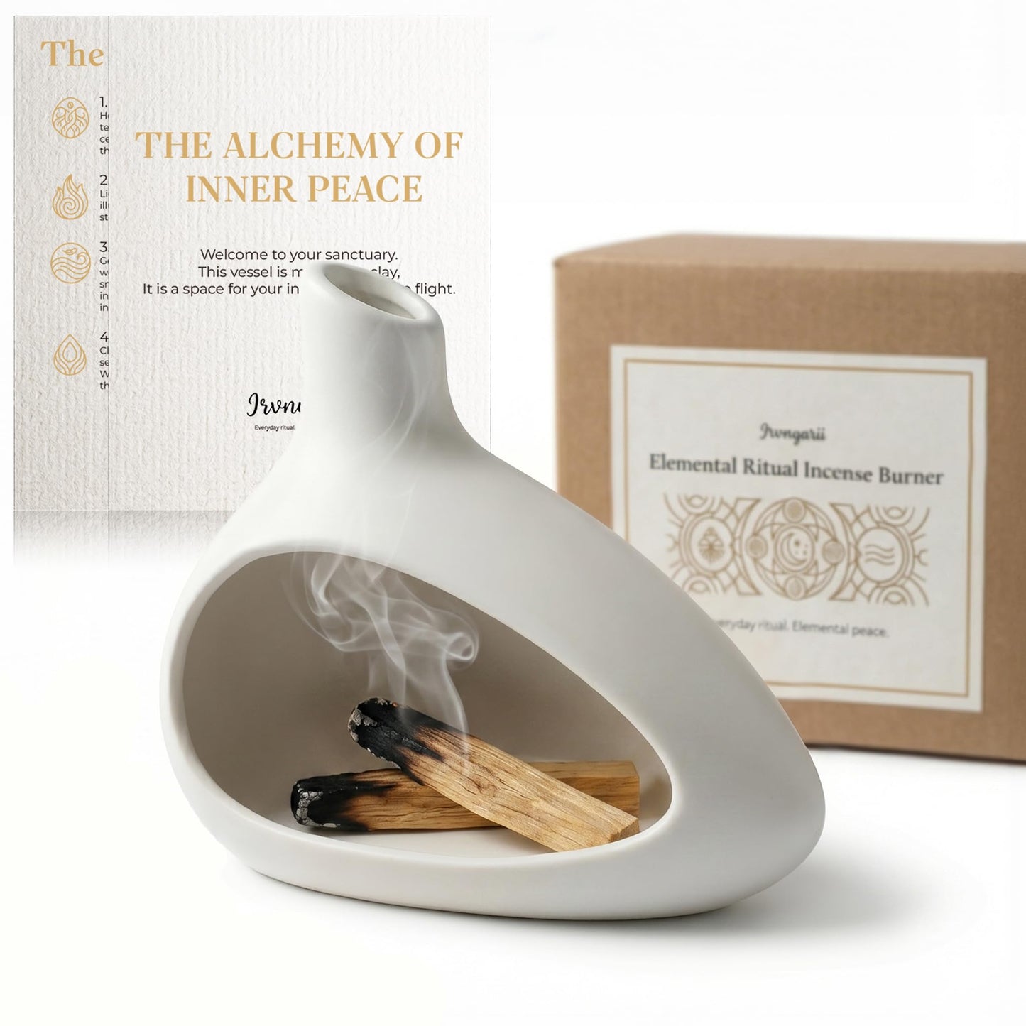 Palo Santo Holder Chimney Ceramic Incense Burner with Deep Ash Catcher - Handmade Chiminea Smudge Bowl for Sage Sticks and Cones - Zen Meditation and Yoga Home Decor
