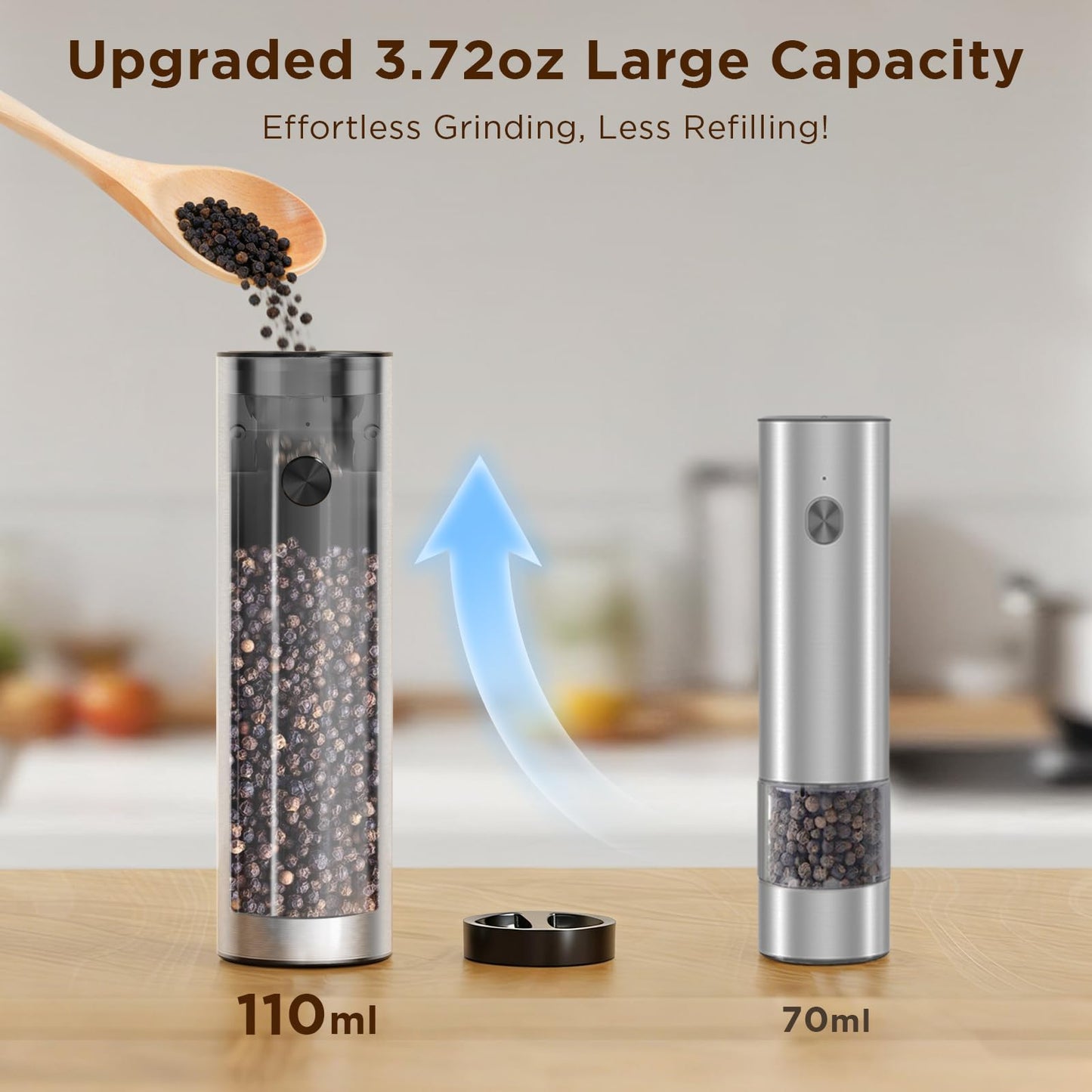 Newise Electric Salt and Pepper Grinder Set - Charging Base, Automatic Rechargeable Pepper Mill with Adjustable Coarseness, LED Lights, Large Capacity, Kitchen Appliance for Mom Wife
