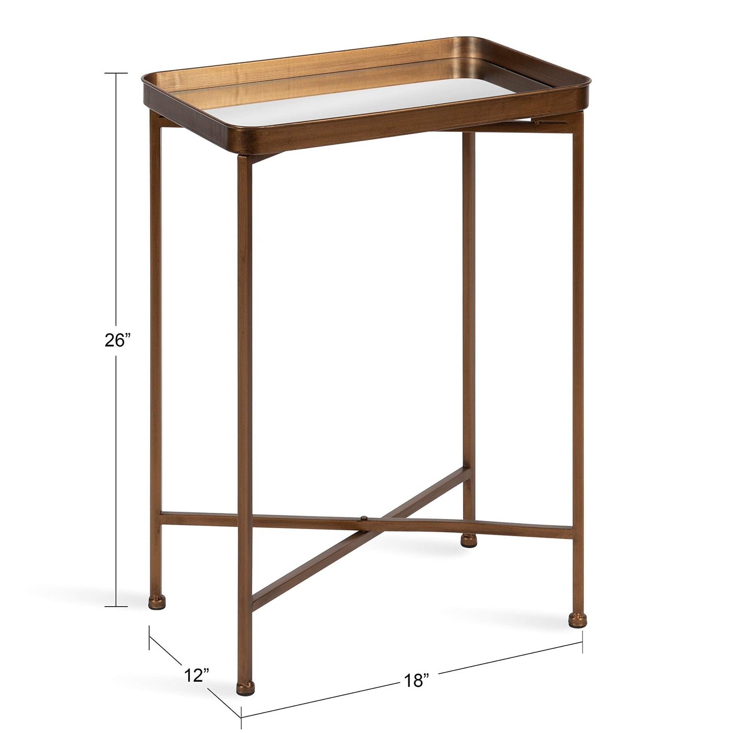 Kate and Laurel Celia Modern Mirrored Tray Side Table, 18 x 12 x 26, Dark Bronze, Foldable Rectangular End Table for Storage and Display