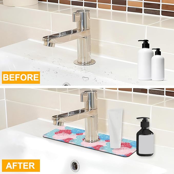 2 Pack Abstract Flowers Sink Splash Guard Faucet Mat Vintage Floral Super
