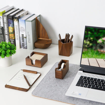 Buqoo Walnut Wood Sticky Note Holder and Tape Dispenser, Rhombic Pen Holder Desk Accessories for School N Home Office