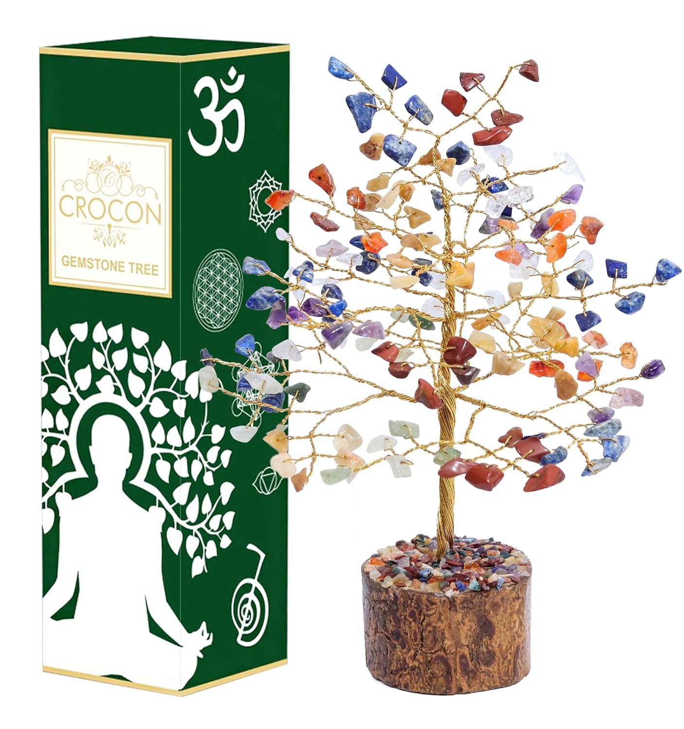 Crocon® 7 Chakra Healing Crystal Tree Bonsai, Desk Decor for Women Room & Office Decor Spiritual Gift Meditation Crystals for Home Room Decor Cute House Warming Gifts for Women Mom Birthday 7-8"