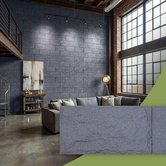 EverStone Dry Stacked, Chiseled Ashlar Block Faux Concrete Panel, 90 1/8"W x 12 1/8"H x 1 5/8"D, Obsidian
