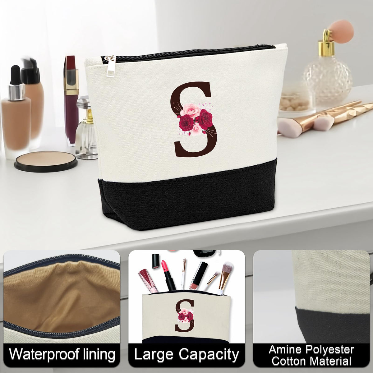 AiHeart Mother's Day Gifts,Birthday Gift for Women,Initial Canvas Tote Bag,Personalized Gifts for Women,16oz Glass Cup With Straw,Jewelry Storage Box,Monogrammed Gift for Woman Mom Sister Bestie-S
