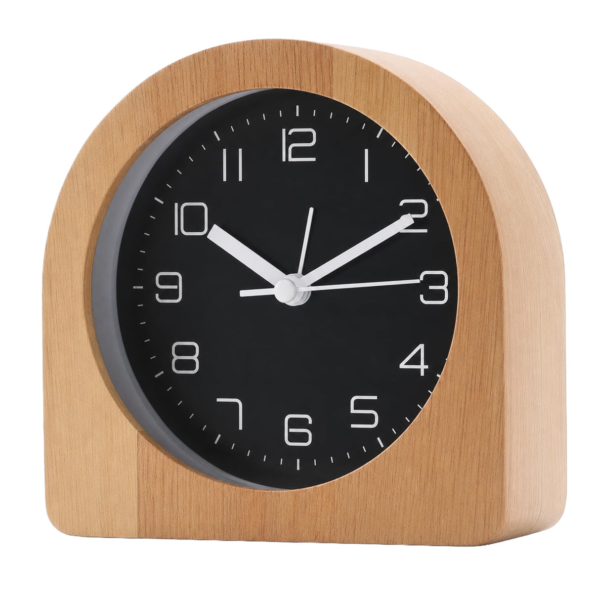bakbrand Analog Alarm Clock 5" Silent Non-Ticking Small Solid Wood Desk Clocks Battery Operated Simple Style Retro Table Clock for Office/Bedroom/Kitchen/School/Bedside/Shelf (Light Wood, Arch)