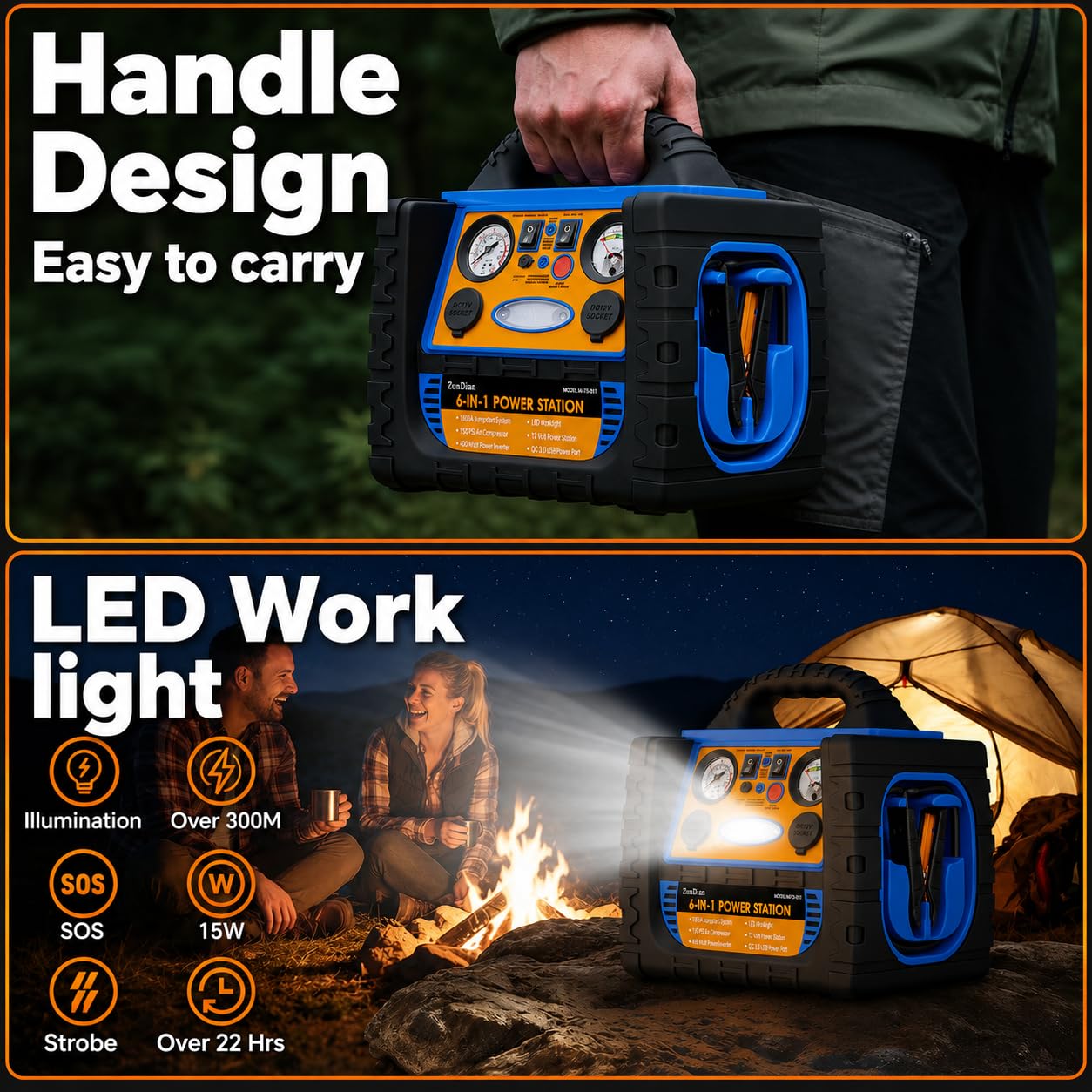 Car Jump Starter with Air Compressor, 1800A Battery Booster Pack for Up to 8.0L Gas & 6.0L Diesel, 150PSI Tire Inflator, 400W Portable Power Station with AC Outlet, 6-in-1 Jump Box for Cars, Trucks
