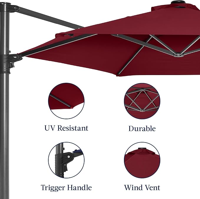 Best Choice Products 10ft Offset Cantilever Hanging Market Patio Umbrella, Smooth 360° Rotation, 8 Sturdy Ribs, Easy Adjustment - Burgundy