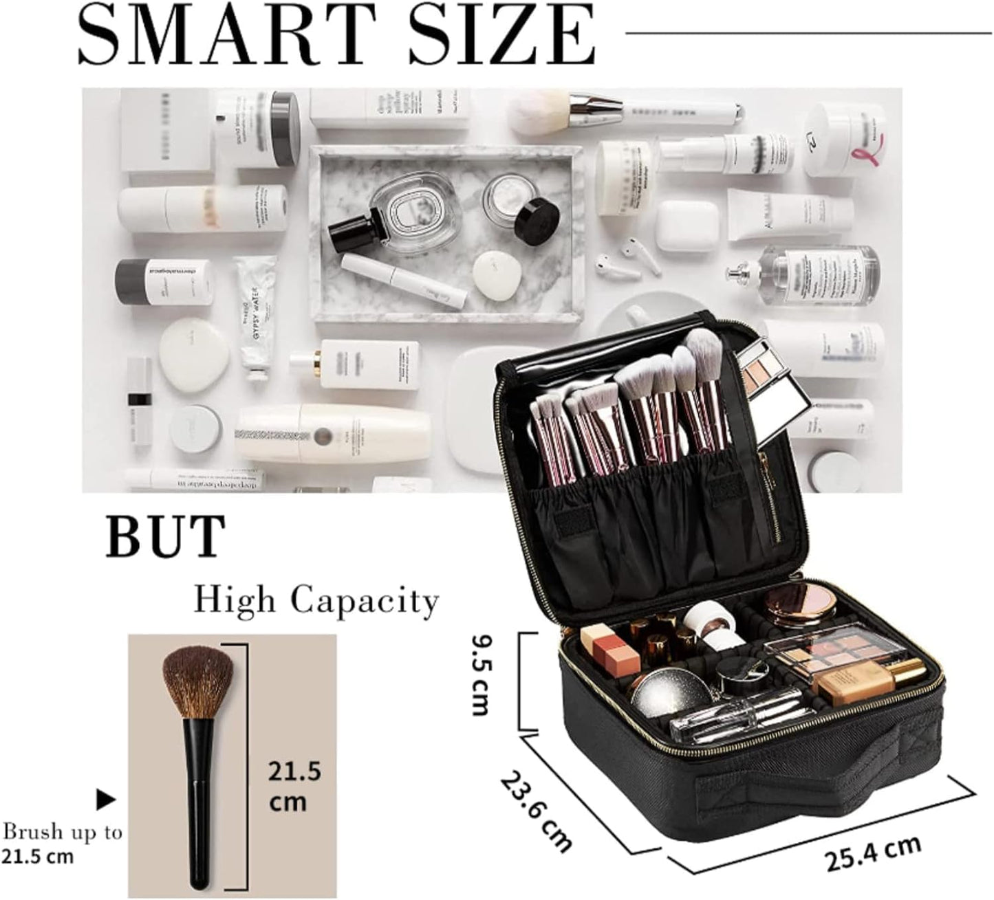 Joligrace Makeup Bag Cosmetic Case Vanity Travel Beauty Box Make Up Train Case Hairdressing Tools Organiser with Adjustable Compartment Oxford Fabric, Black