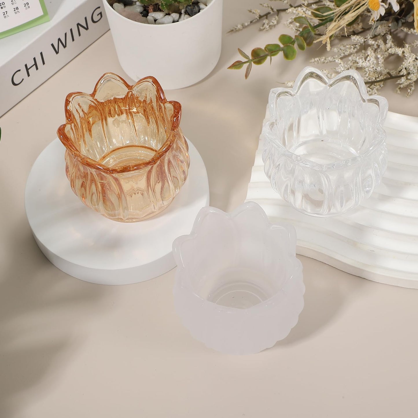 uxcell Glass Tea Light Candle Holder, Tulip Crystal Glass Votive Candle Holder for Desk Table Centerpiece, Wedding, Party, and Home Decor(Brown)