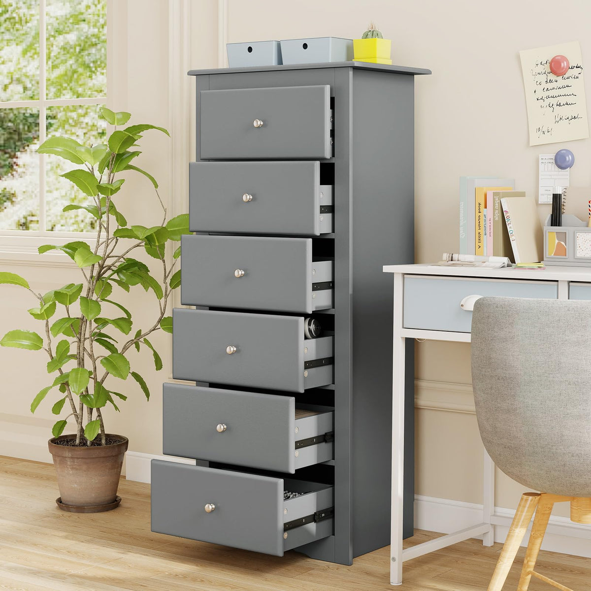 Giantex 6-Drawer Dresser for Bedroom, Wooden Chest of Drawers w/Metal Handles & Large Capacity, 16" D x 23" W x 53.5" H Clothes Organizer, Modern Tall Dresser for Bedroom, Entryway, Living Room