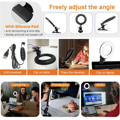 Ring Light Video Conference Lighting Kit 3200k-6500K Dimmable Led Clip on Computer Monitor Laptop Phone for Content Creator (YouTube/TikTok/Twitch) Makeup,Conference,Selfie,Video,Vlog (Black)